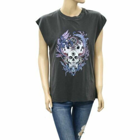 Zadig & Voltaire Weny Compo Skull Printed Tank T-Shirt Top Cotton S NEW - Picture 1 of 4